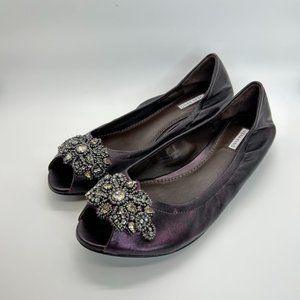 Vera Wang Deep Metallic Purple Peep Toe Flats